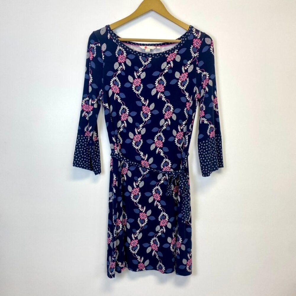 Boden Navy and Pink Paisley Dress with Waist Tie